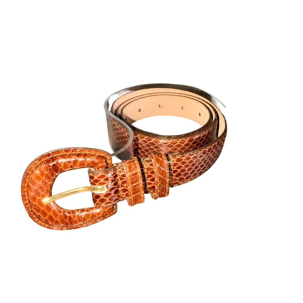 Genuine Snake Skin‎ Belt Womens M/L Brown Cognac Exotic Leather Western Boho Y2K